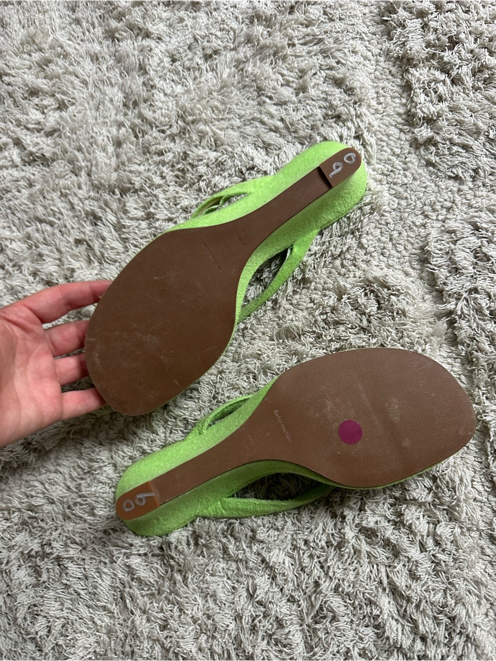 Reformation Lime Green Flip Flop Sandals Amelia Thong Wedge Sandals terry 9 - Picture 4 of 11